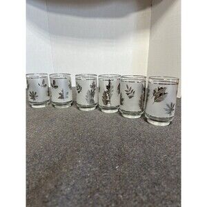 Vintage MCM 1960's Libby Frosted Silver Leaf Tumblers Glasses 4 1/2" 10oz (6)